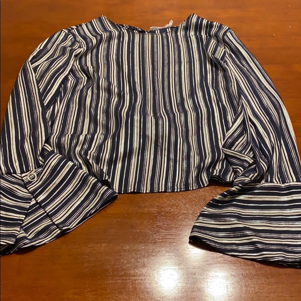 Silky Striped Open Back Blouse